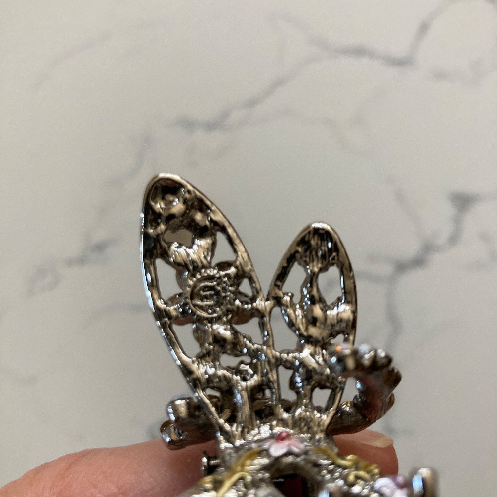 Wien Dragonfly Hair Clip w/ Swarovski Crystals, Silvertone, Enamel Blue, Yellow - Picture 7 of 7
